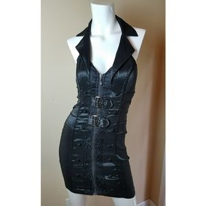 Sexy Zip-up Halter Mini Dress